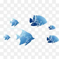 蓝色夏日海底动物小鱼