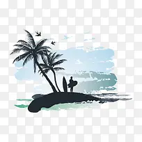 矢量水彩和树