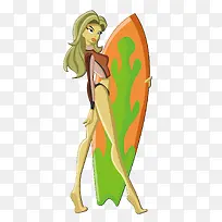 矢量卡通冲浪板女士