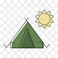 手绘的帐篷和太阳
