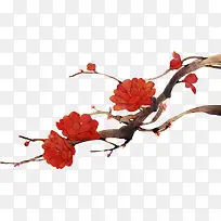 红色花朵树枝彩绘素材
