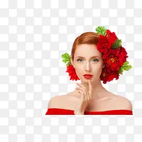 高清摄影创意红色花朵美女