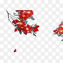 红色花朵花枝彩绘