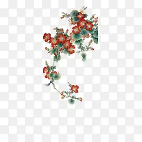手绘红色花朵绿色叶子