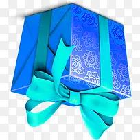 倒立的蓝色花纹礼盒蓝色礼带