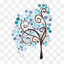 手绘水彩蓝色创意树