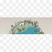 手绘唯美插画banner背景
