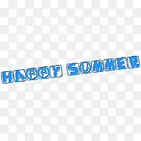 happysummer快乐夏天蓝色扁平黑框字体