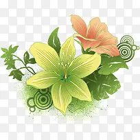 绿色水彩花朵植物