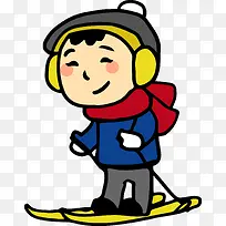 卡通滑雪小男孩
