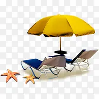 沙滩蓝色躺椅和伞素材