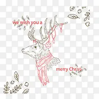 手绘驯鹿圣诞节卡