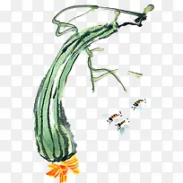 创意手绘水彩绿色的植物蔬菜