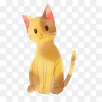 水彩手绘黄色的猫咪设计