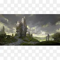 手绘动漫插画房屋