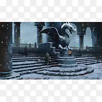 蓝色宁静的雪地石像