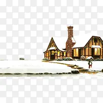 雪地上温暖的别墅