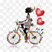 骑着鲜花自行车的女孩