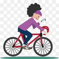 骑自行车看手机的女孩