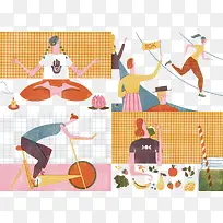 瑜伽赛跑自行车吃饭