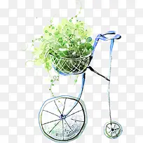 手绘自行车绿色植物