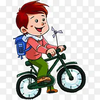 卡通骑自行车的男孩