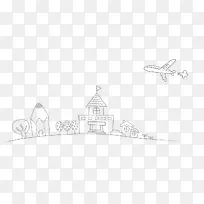 手绘插画场景飞机创意