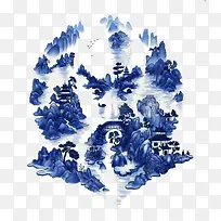 蓝色水墨画插画