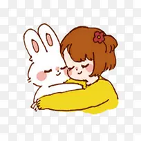 抱着兔子睡觉的女孩卡通