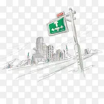 手绘道路路标