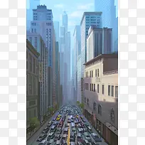手绘卡通城市高楼