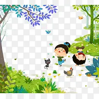 森林里玩耍的小朋友