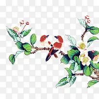 绿色中国风花鸟装饰图案