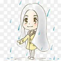 手绘雨里女孩