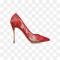 红色蕾丝高跟鞋