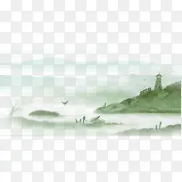 绿色中国风野外风景