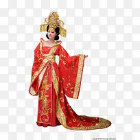 华丽红衣婚庆金冠美女古风手绘