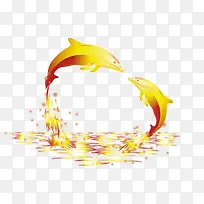 金色海豚跳跃矢量图
