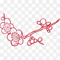 手绘红色梅花花卉