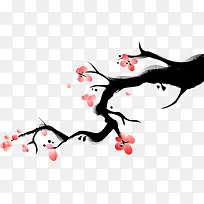 中秋节手绘黑色树干花朵