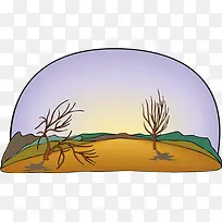 荒漠干枯树干风景插画矢量