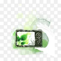 绿色背景的数码相机