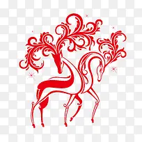 圣诞红色线条优美麋鹿