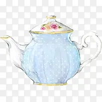 手绘蓝色清新茶壶