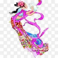 中秋节手绘粉丝带美女