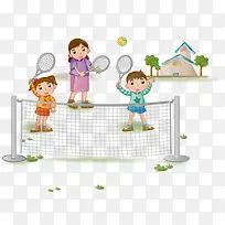 打网球的孩子矢量图
