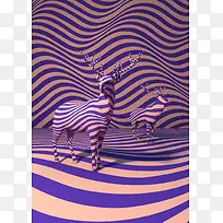 紫色弯曲线条麋鹿海报背景