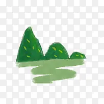 绿色手绘山水
