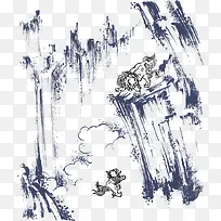 矢量麒麟与水墨山水画