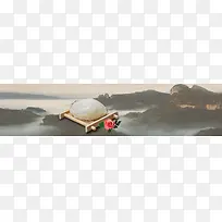 美食中国风山水画背景banner